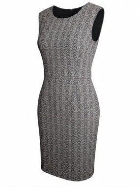 Banana Republic black gray tribal jacquard skeeveless sheath dress size 12